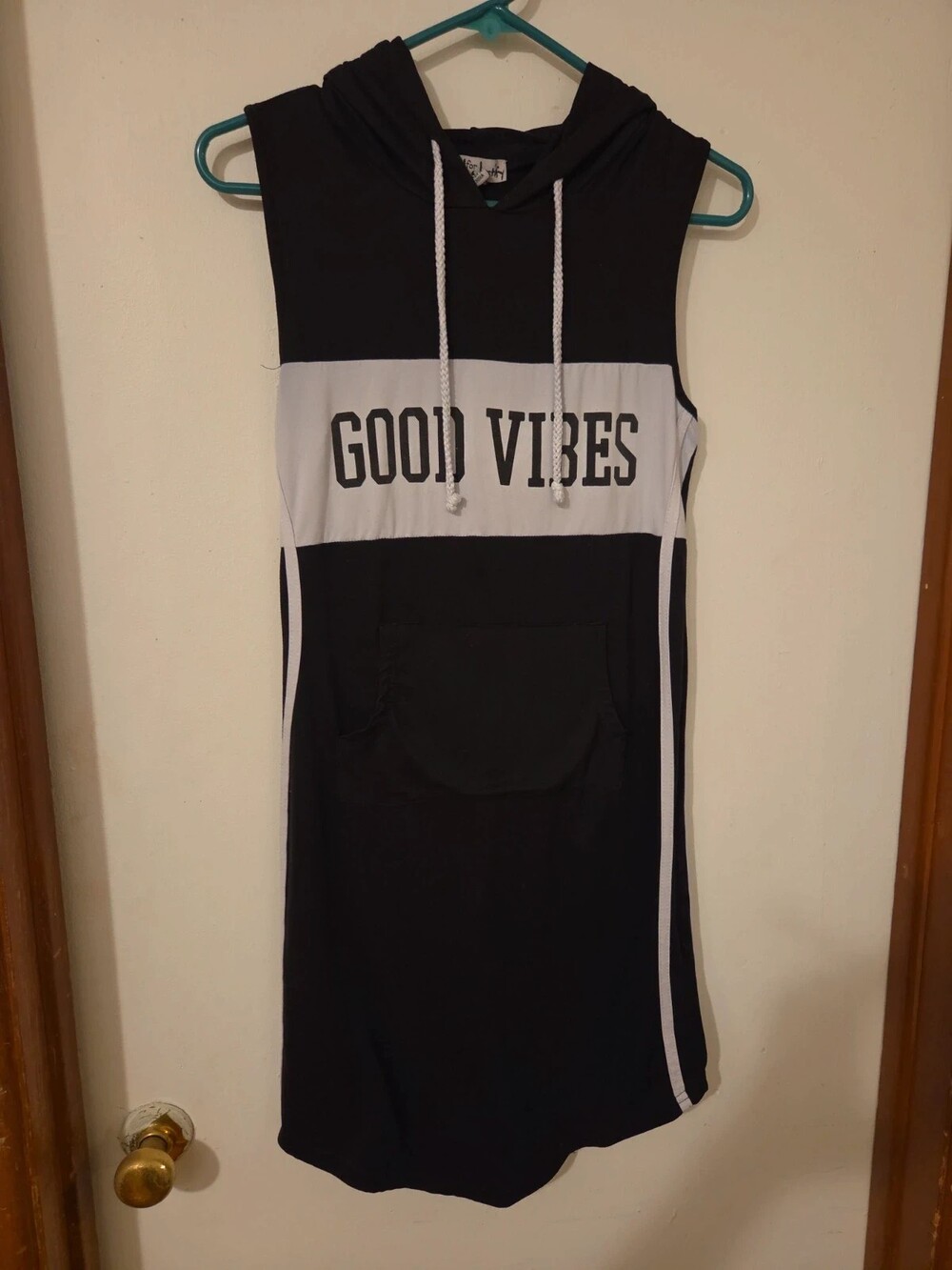 “Good Vibes” Sporty Hoodie Dress | Striped Mini Dress | Size M